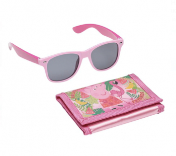 Set ochelari de soare si portofel pentru copii Felmans model Peppa culoare roz cu protectie UV de 100 potrivit pentru copii de peste 3 ani 