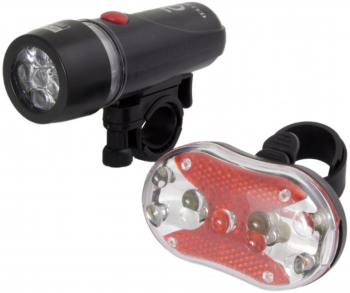 Stopuri pentru bicicleta 5 LED-uri in fata si 3 optiuni de iluminare 3 LED-uri in spate si 7 moduri de iluminare Evolium Negru-Rosu 