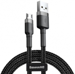 Cablu de date Baseus Cafule CAMKLF-AG1 USB la Micro USB Fast Charge 2.4 A lungime 0.5 m Negru/ Gri Acoperit cu nailon 