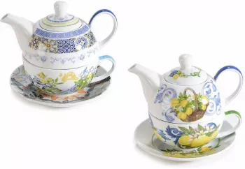 Set 2 ceainice 2 cesti portelan Agrumi 16.5x10.5x14 cm 