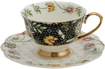 Set 2 cesti portelan Flowers 12x9x6 cm 15x2 cm 200 ml 