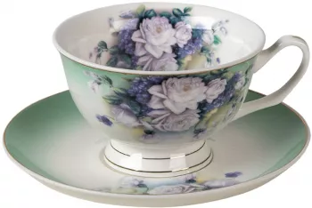 Set 4 cesti portelan Flowers 12x10x6 cm 15x2 cm 200 ml 
