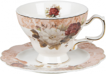 Set 4 cesti portelan Flowers 12x10x7 cm 15x1 cm 200 ml 