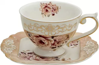Set 4 cesti portelan Flowers 12x9x7 cm 14x15x1 cm 200 ml 