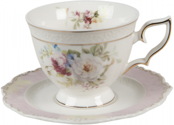 Set 4 cesti portelan Flowers 12x9x7 cm 14x2 cm 200 ml 