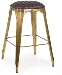 Scaun de bar cu picioare fier auriu si sezut piele maro Mendez 53 cm x 53 cm x 79 h