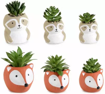 Set 6 plante artificiale in ghiveci ceramica 10x13x14 cm 9x10.5x11 cm 8x10x10.5 cm 