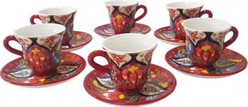 Set cafea turceasca ceramica pictat manual 12 piese multicolor rosu EHA 