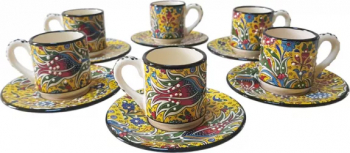 Set pentru cafea turceasca din ceramica pictat manual 12 piese multicolor galben 200 ml EHA 