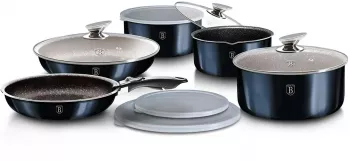 Set oale si tigai marmorate cu maner detasabil 12 piese aluminiu forjat Aquamarine Metalic Line Berlinger Haus BH 6101 