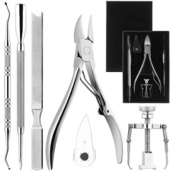 Set pedichiura trusa ingrijire unghii incarnate 6 piese din otel chirurgical impingator de cuticule corector pila scut de protectie 