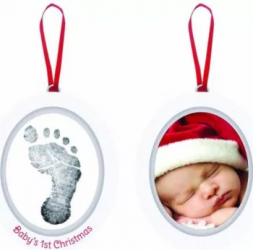 Pearhead - Kit rama foto ovala cu amprenta din cerneala Babys First Christmas 