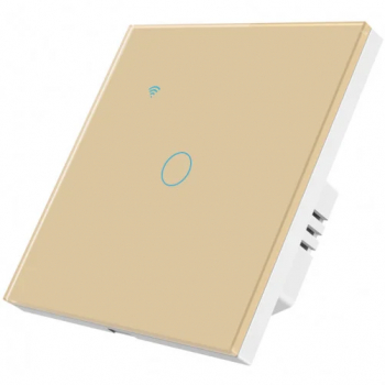 Intrerupator smart touch iUni 1F Wi-Fi Sticla securizata LED Gold 