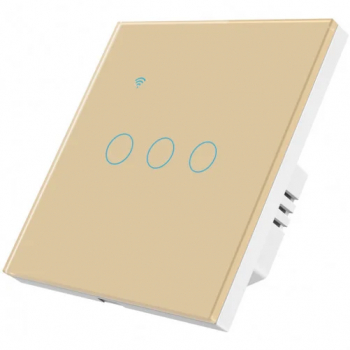 Intrerupator smart touch iUni 3F Wi-Fi Sticla securizata LED Gold 
