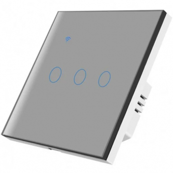 Intrerupator smart touch iUni 3F Wi-Fi Sticla securizata LED Silver 