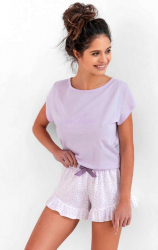 Pijama Dama Sensis Angel model pete bumbac violet deschis cu alb L 