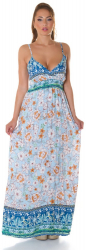 Rochie Dama Iry lunga cu bretele si elastic in talie Vascoza Turcoaz cu Alb L-XL 