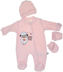 Set 3 piese salopeta cu maneca lunga caciula si manusi pentru fete Little Life DL129-56 Roz