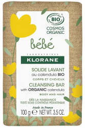 Gel de dus-sampon solid pentru par si corp imbogatit cu extract BIO de Calendula si Glicerina vegetala BIO Klorane Bebe Bio 100 gr 