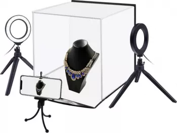 Studio Foto 30cm - Iluminare 2 x Lampa LED Si 6 Culori Fundal 