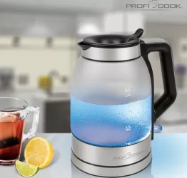 Fierbator electric ProfiCook PC-WKS 1215 capacitate 1.7 l sticla satinata termorezistenta fierbere rapida manevabrilitate usoara