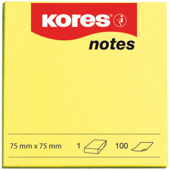 Notite adezive Kores 75 x 75 mm galben neon 100 file 