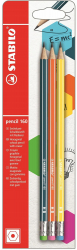 Set 3 creioane grafit tip HB 160 galben portocaliu petrol cu radiera 