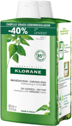 Set sampon pentru reglarea sebumului imbogatit cu extract de urzica alba organica Klorane Ortiga BIO Unisex 2 x 400 ml 