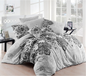 Lenjerie pat dublu Luxury Gri Studio Casa 100 Bumbac ranforce Cearceaf pilota 200 x 200 cm Cearceaf pat 220 x 240 cm 2 fete de perna 50 