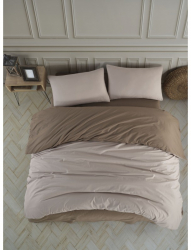 Lenjerie pat dublu Duo Beige Studio Casa 100 Bumbac ranforce Cearceaf pilota 200 x 200 cm Cearceaf pat 220 x 240 cm 2 fete de perna 50 