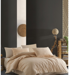 Lenjerie pat dublu Waffle Beige Studio Casa 100 Bumbac Krep Cearceaf pilota 200 x 200 cm Cearceaf pat 220 x 240 cm 2 fete de perna 50 x 