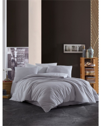 Lenjerie pat dublu Waffle Grey Studio Casa 100 Bumbac Krep Cearceaf pilota 200 x 220 cm Cearceaf pat 240 x 260 cm 2 fete de perna 50 x 