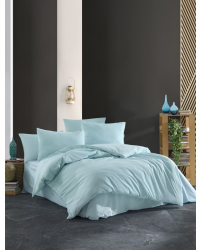 Lenjerie pat dublu Waffle Mint Studio Casa 100 Bumbac Krep Cearceaf pilota 200 x 220 cm Cearceaf pat 240 x 260 cm 2 fete de perna 50 x 