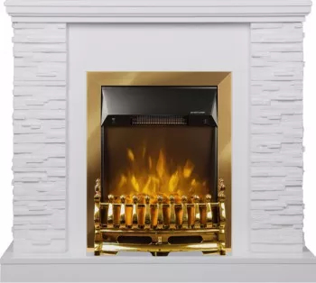 Semineu Electric Rock White si Galileo Gold - Art Flame - 903 x 300 x 980 mm - 1500W - Termostat - Telecomanda 