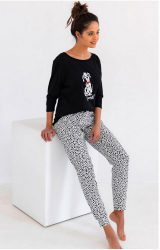 Pijama dama Sensis Lucky Imprimeu Dalmatian bumbac Negru cu Alb M 