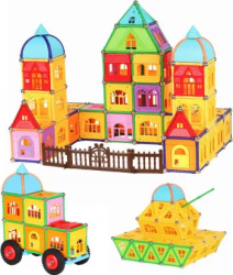Set constructii magnetic 130 piese constructie 3D castel masinuta varsta 6+ ProCart 