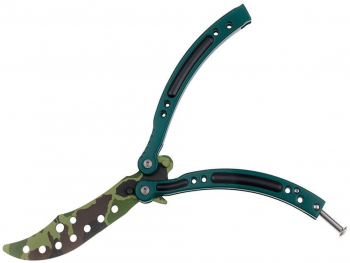 Briceag fluture de antrenament IdeallStore® Military Chief otel inoxidabil 24 cm verde husa inclusa 