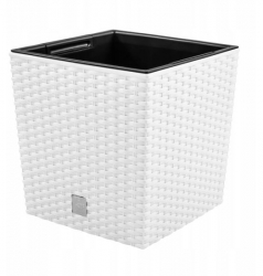 Ghiveci decorativ de flori patrat 40x40x40.8 cm imitatie ratan alb Rato 