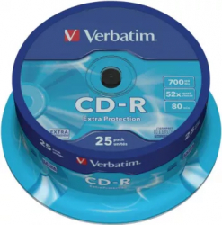 Set 25 CD-R Inscriptibil Verbatim cu Suport Capacitate 700 Mb Viteza 52x-GP434320