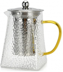 Ceainic cu infusor Fissman sticla borosilicata/otel inoxidabil 13.5x9.3x15 cm 700 ml argintiu/galben 