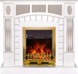 Semineu Electric Amsterdam White si Galileo Gold - Art Flame - 1120 x 300 x 1150 mm - 2000W - Termostat - Telecomanda 