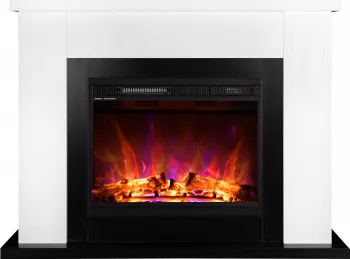 Semineu Electric Brooklyn White si Lorance - Art Flame - 855 x 270 x 1150 mm - 1500W - Flacara Multicolora - Telecomanda 