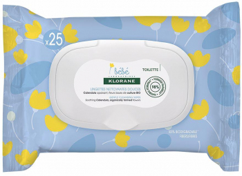 Servetele umede din fibre naturale cu efect calmant imbogatite cu musetel Klorane Bebe 25 buc 