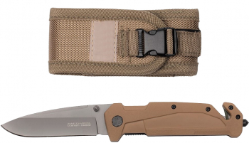 Briceag de vanatoare IdeallStore® General Assault otel inoxidabil 21.5 cm bej teaca inclusa 