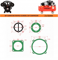 Set complet de 7 garnituri cap compresor de aer cu 2 cilindri de 51mm CH094 Mode.17 A 