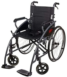 Scaun cu rotile din otel pliabil cu sistem de franare Kinetika 