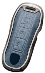 Husa aluminiu cu piele albastru pentru cheie Porsche Panamera Cayenne 971 911 9YA Boxster 