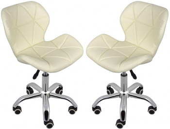 Set 2 scaune birou salon burete moale inaltime reglabila crem-alb.Teox 