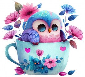 Sticker decorativ Bufnita in ceasca Multicolor 50 cm 3450ST 