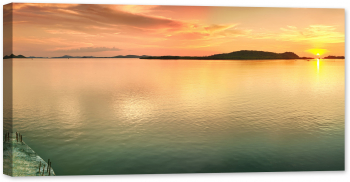 Tablou canvas luminescent luminos in intuneric GlowforHome Dualv-View rama lemn fosforescent Panorama apusului marii ocean linie orizo 